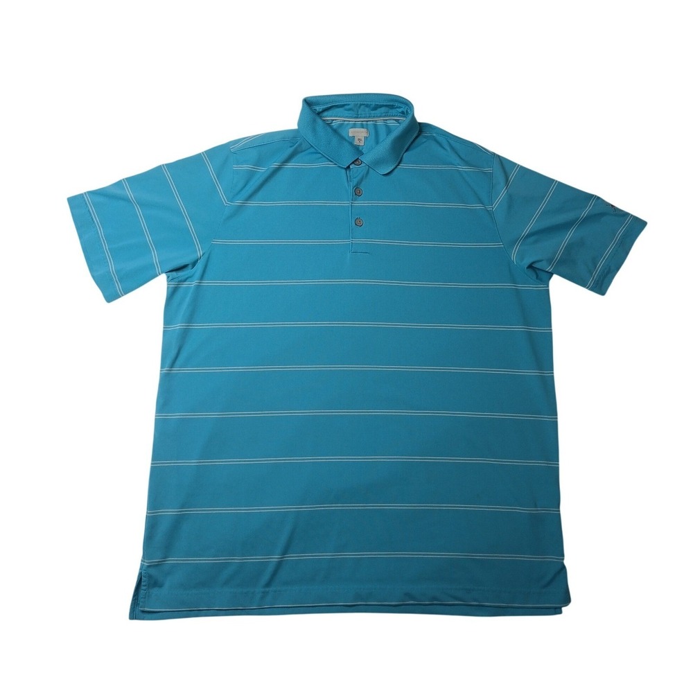 Ashworth Polo Shirt Men XL Turquoise Blue Striped Short Sleeve Golf Performance